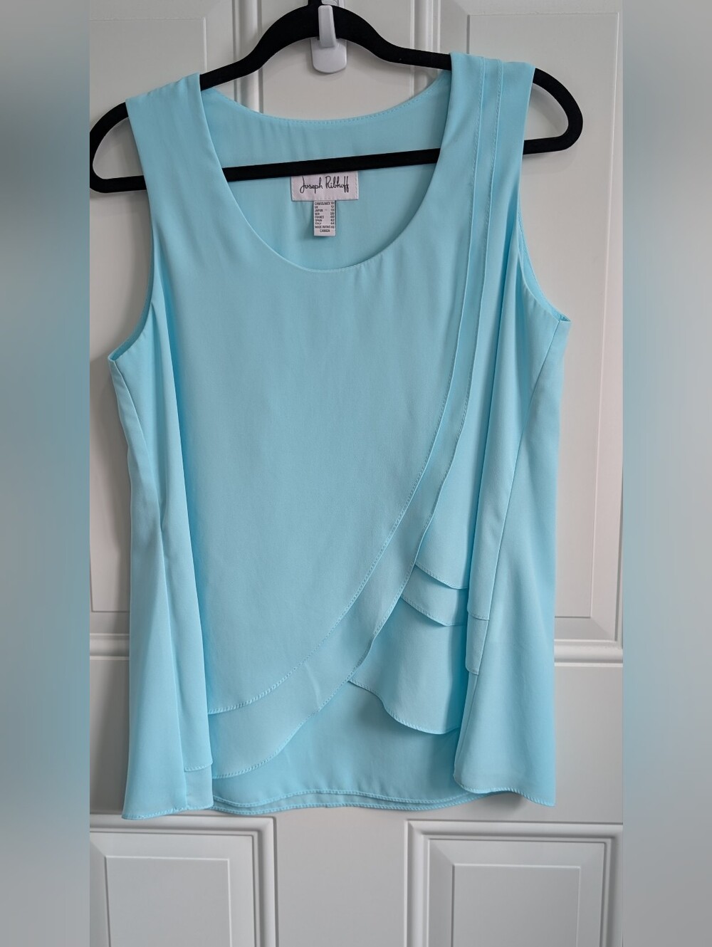 Joseph Ribkoff Sky Blue Asymmetric Tiered Sleeveless Blouse / Tank Top